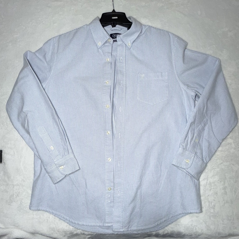 Chaps Oxford Woven Button Down Shirt Men's Size Large Seacoast Wash Blue Striped
